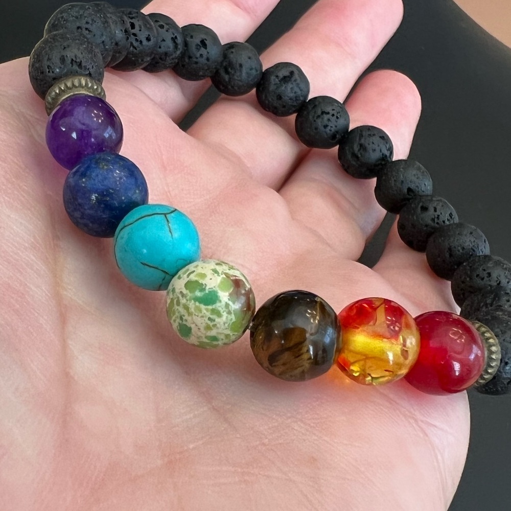 7 Chakra Healing Crystal Natural Raw Rough Stones Diffuser Bracelet